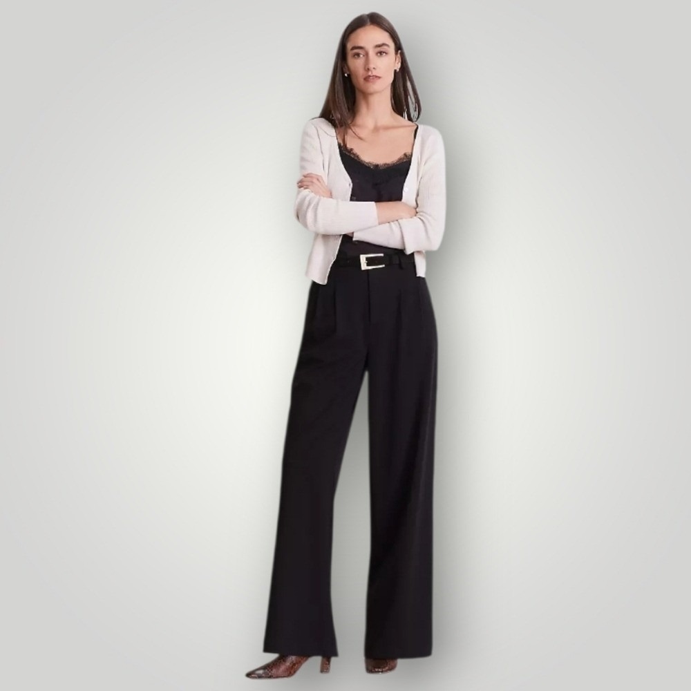 LOFT Versa Pants 14 Black Wide Leg High Waist Quiet Luxury Business Casual